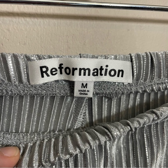 Reformation Elora Knit pants wide leg long length Silver metallic shine NWT - Picture 6 of 13